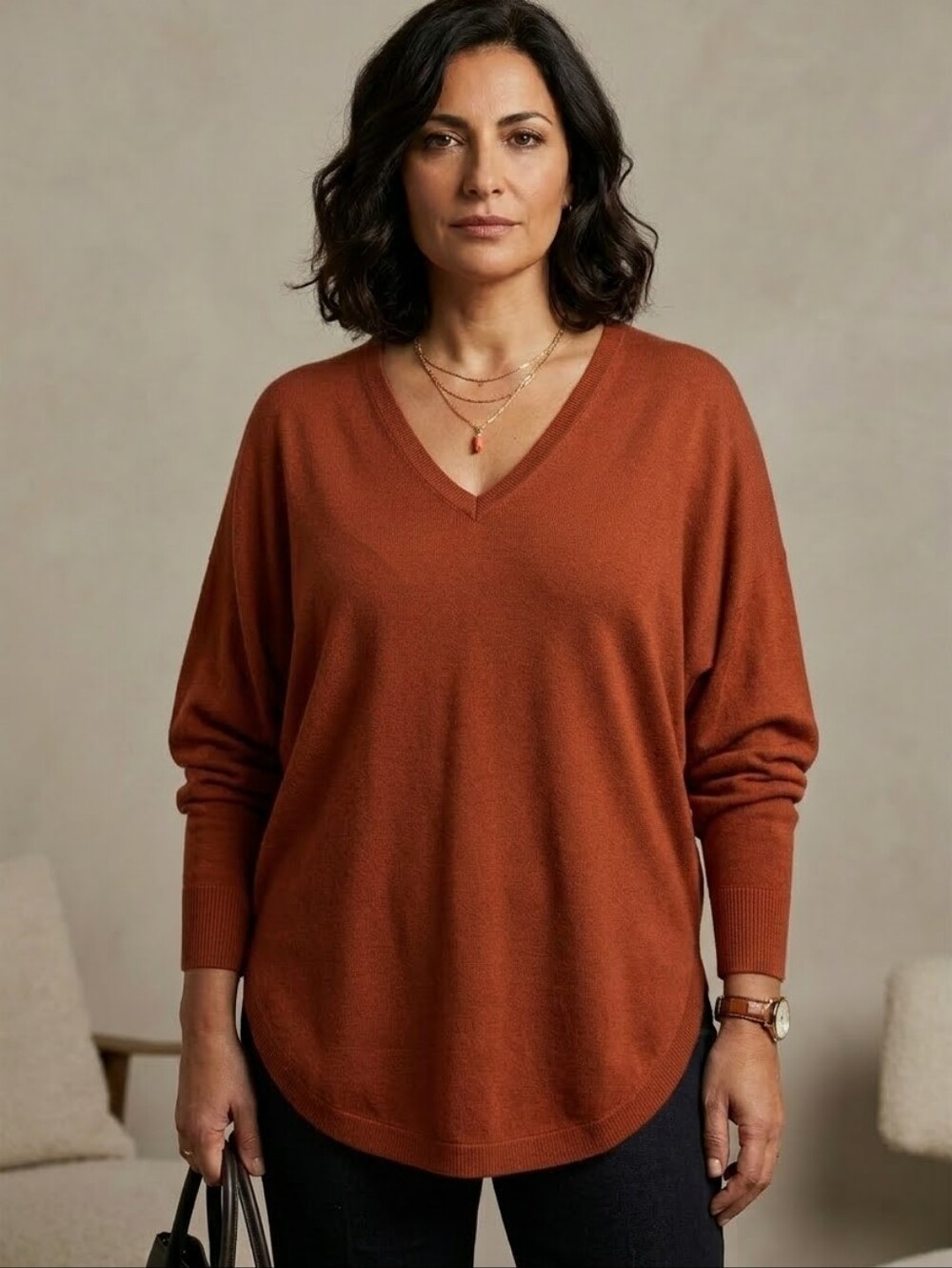 Vila Milano NWT Women's Size 2X Burnt Orange Soft V Neck Long Sleeve Sweater